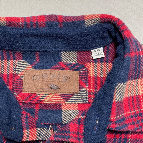 Orvis Mens Plaid Flannel Shirt Red Navy Tan Long Sleeve‎ Button Up M Outdoor - Picture 3 of 9